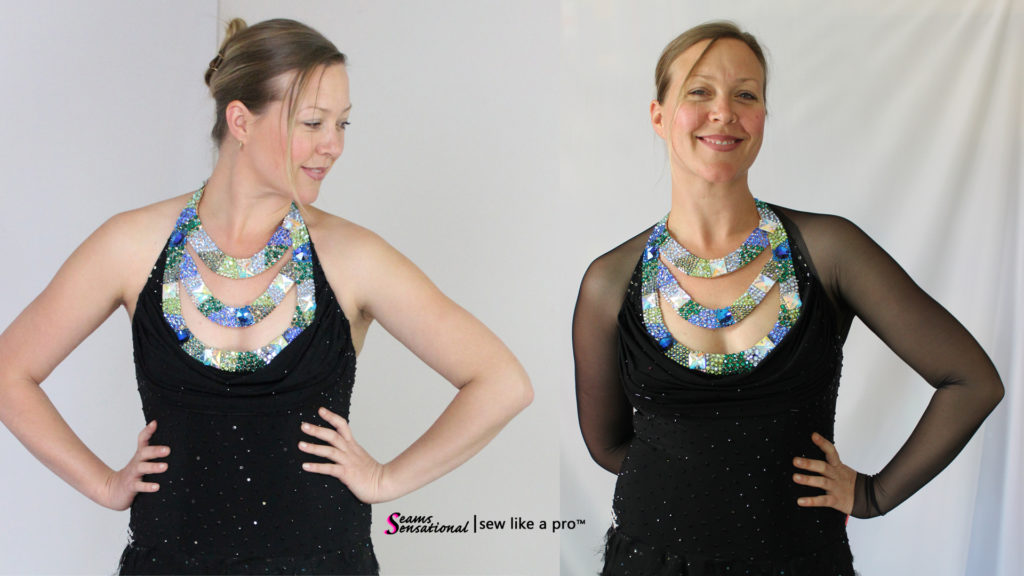 Add mesh sleeves to change the look of a Dancesport, Ballroom dance, Latin dance, Country or Skater dress.