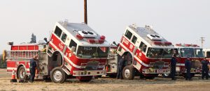 two fire engines tipped up at Tubbs Fire in Sonoma County, California