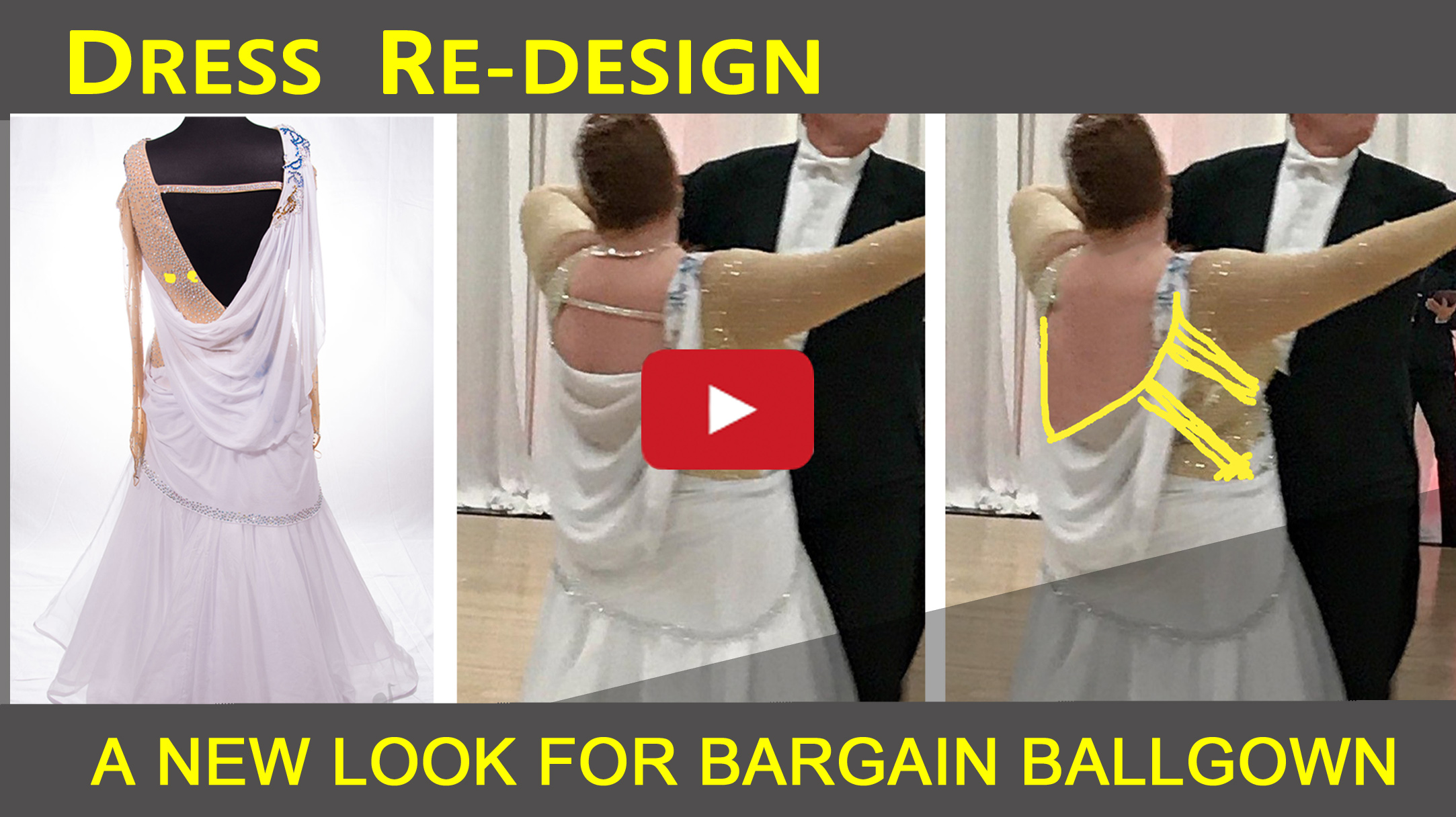 redesign ballroom dancing costume, back cowl drape 1, bargain ballgown