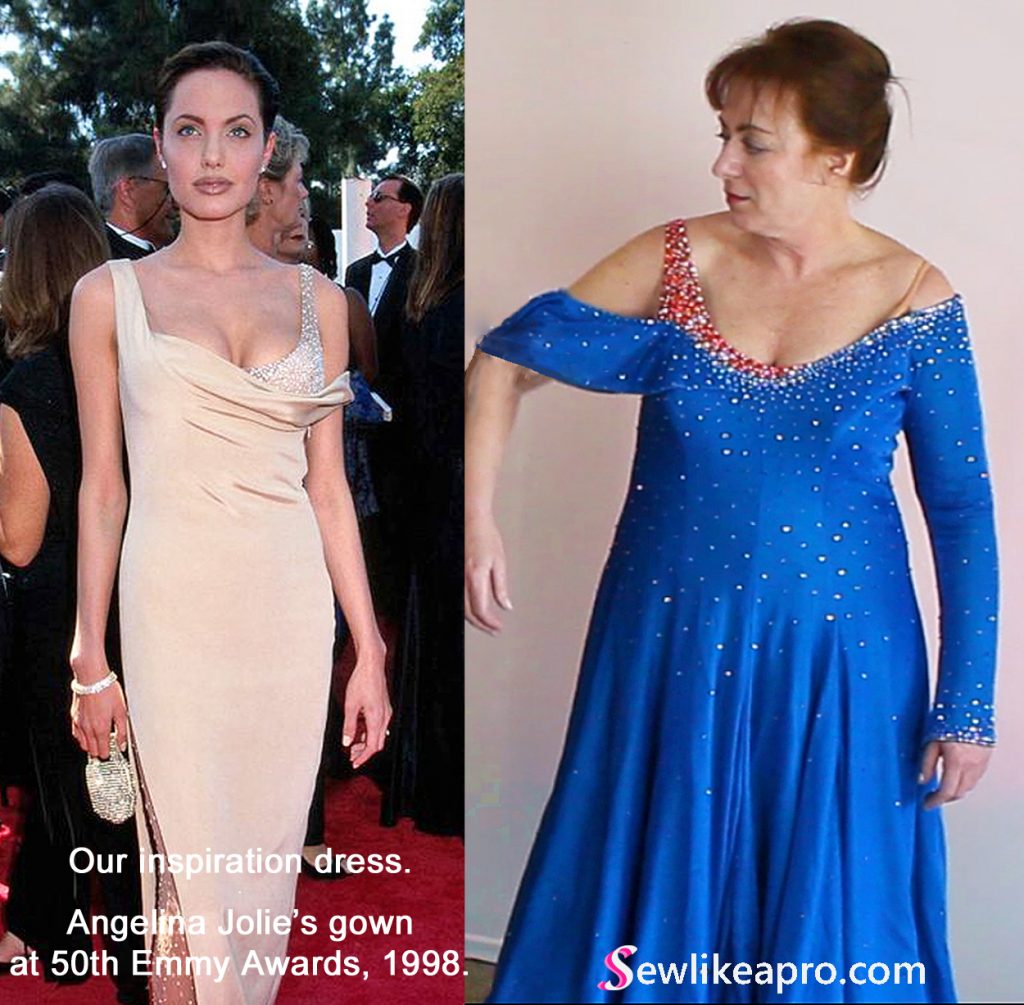 What to look for when buying a used Dancesport ballgown. Our inspiration dress was Angelina Jolie's gown at 50th Emmy Awards in 1998