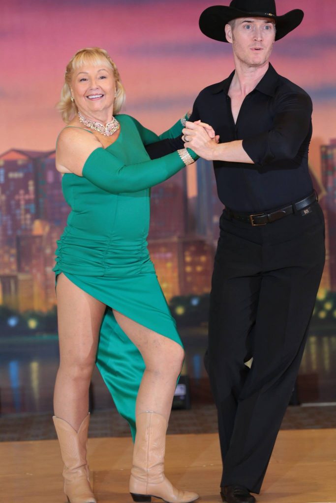 How to Choose Ballroom Shoes, Country & Figure Skating Boots, Patsy Pirie dancing with professional Country instructor, Eric Zimmer