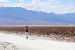 cross country roadtrip, Sew Like A Pro adventure, Teresa Sigmon at Badwater Basin, Death Valley, California