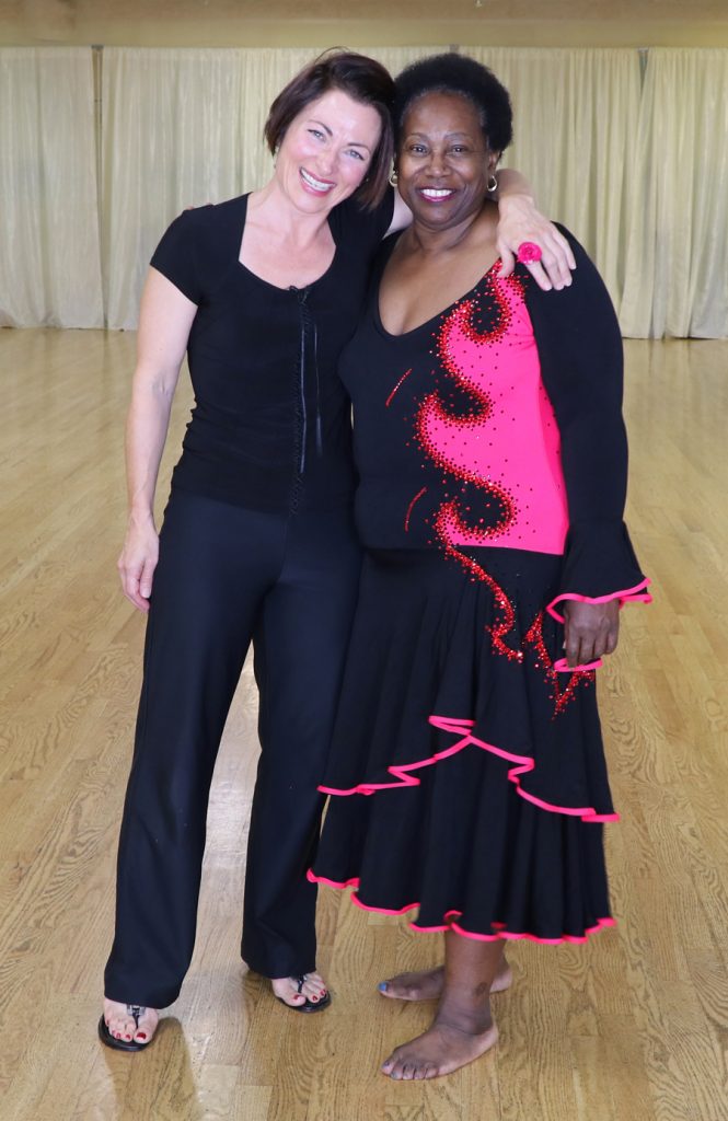 Betty and Teresa Sigmon at U Can Dance Studio in St. Louis, Missouri, lengthen leotard for a better bra cup fit
