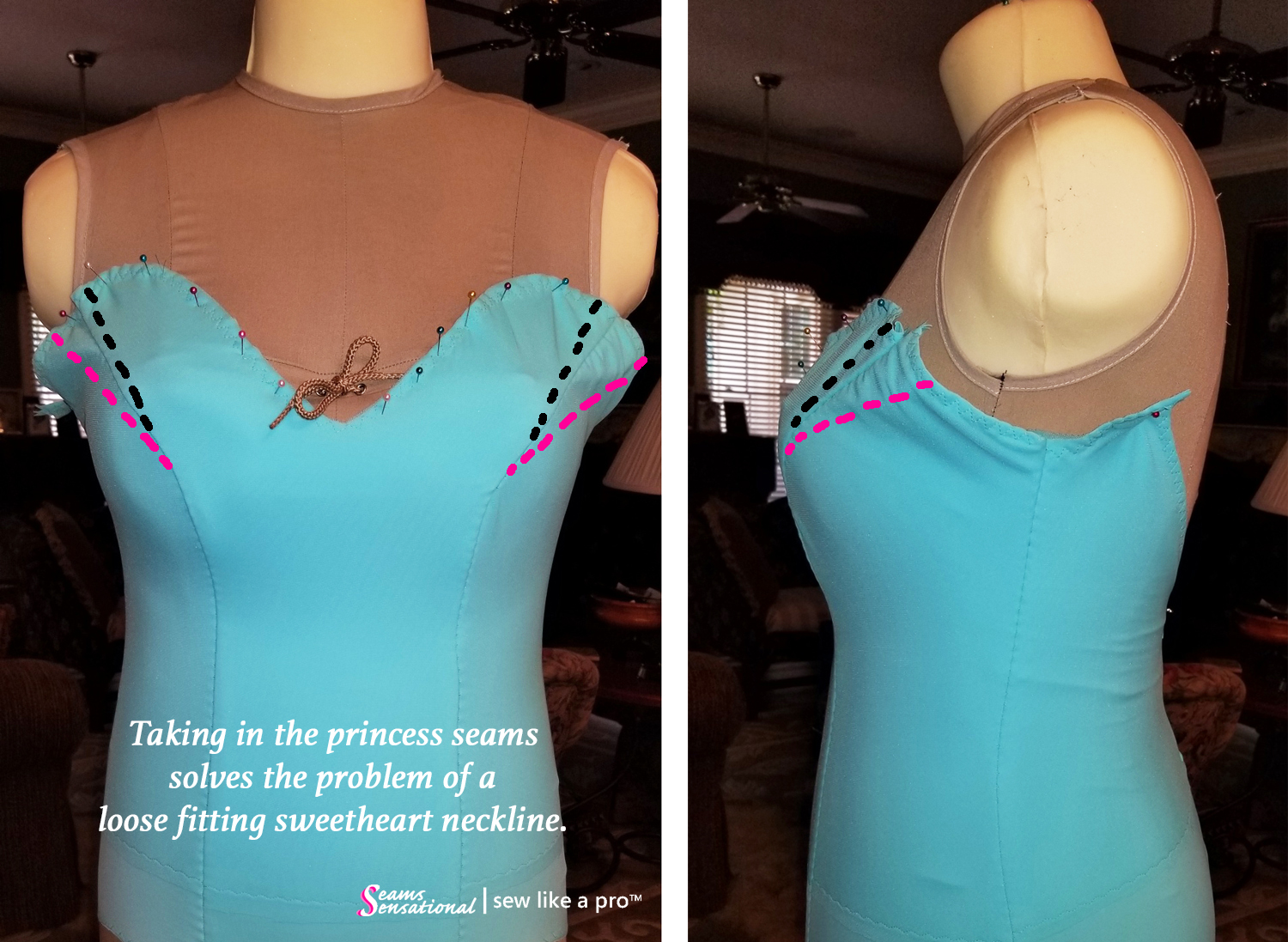 sew princess seams, dance skate leotard