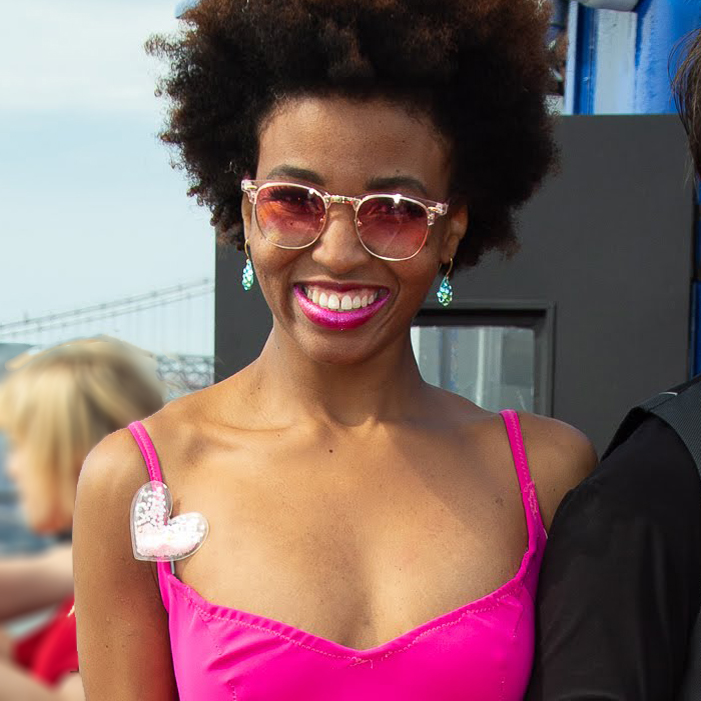 Lauren Wilmore wearing evening gown she made, Sew Like A Pro™ member