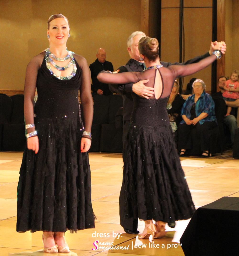 add sleeves rhinestone necklace Smooth dance ballgown cowl drape black textured chiffon Bree Blevins