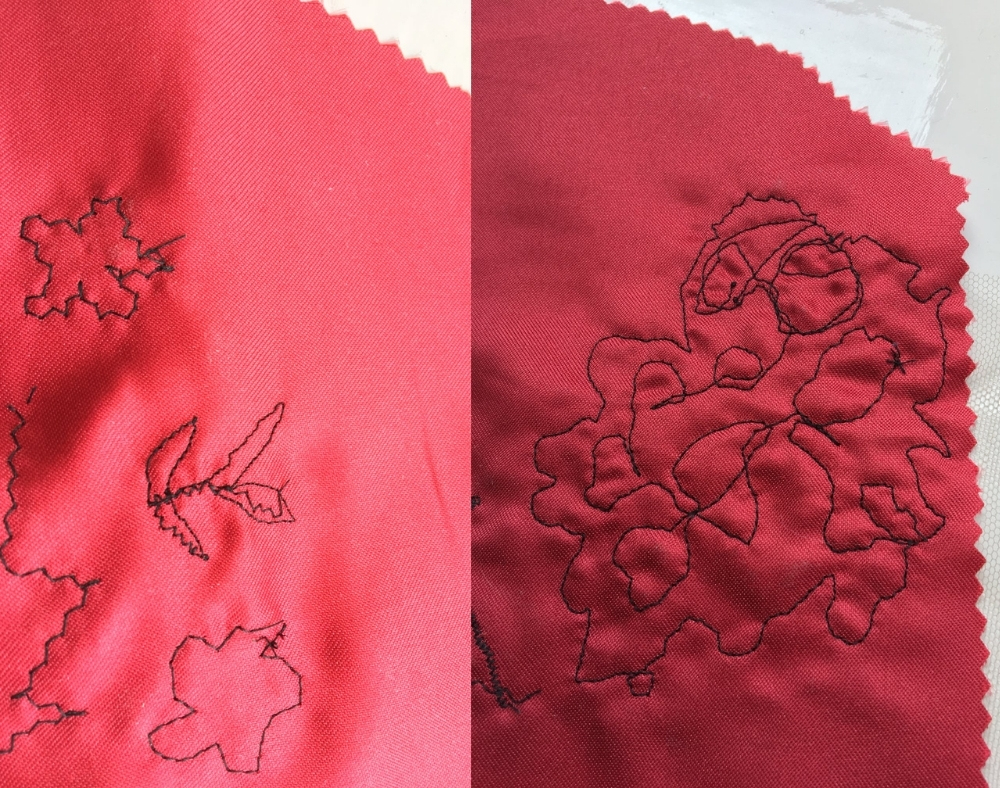 stitching red satin underlay