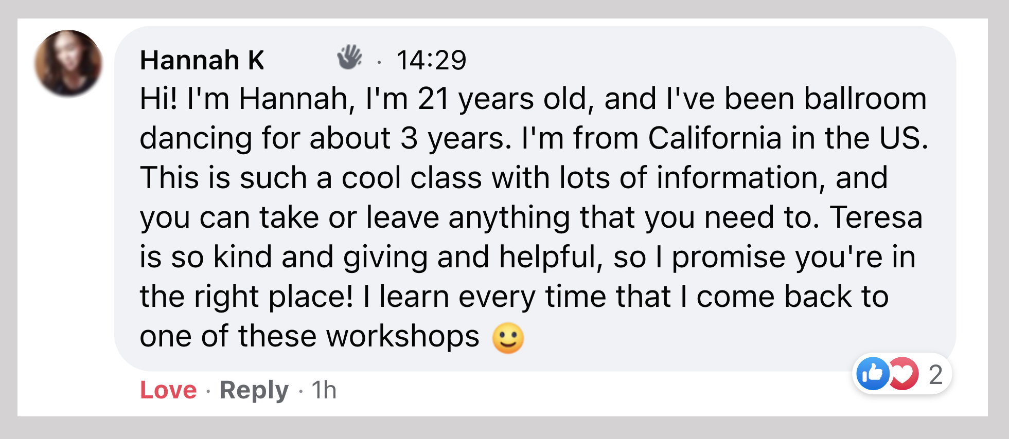 Hannah, latin dance dress design challenge testimonial