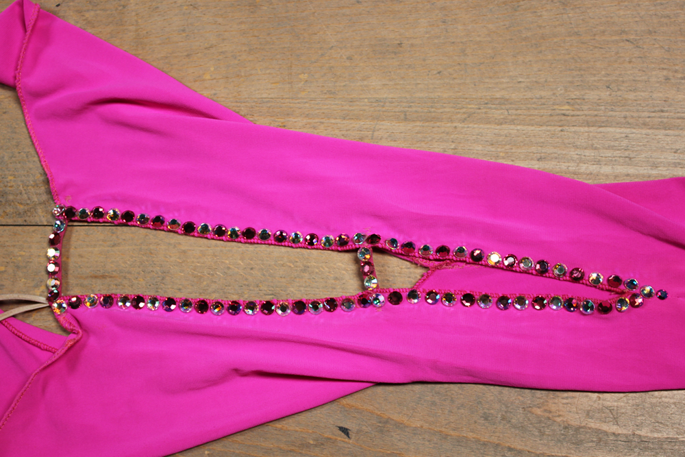 raglan sleeve with accent V opening to add to consistent design of Latin dance dress