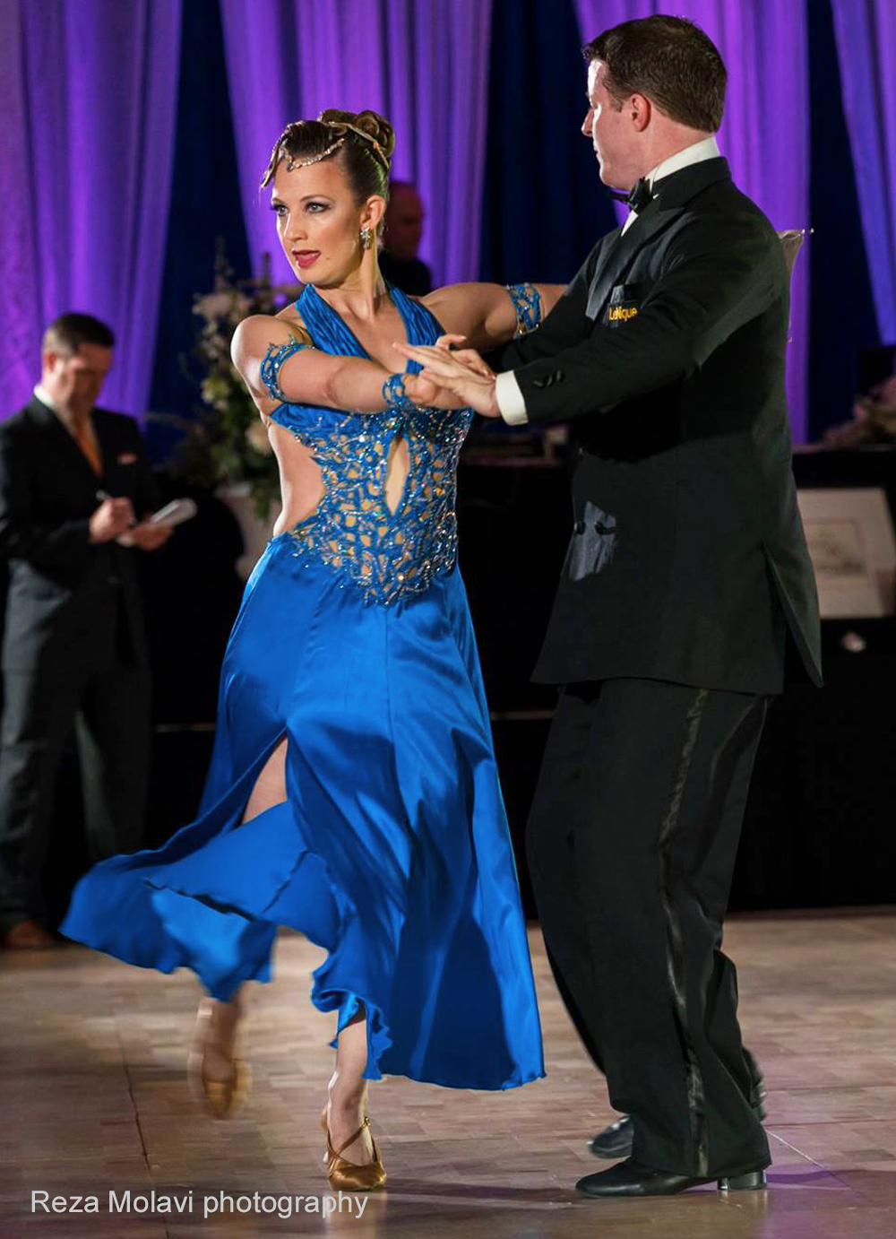 charmeuse ballroom dance dress worn by Christina Musser of Spotlight Ballroom, West Sacramento California