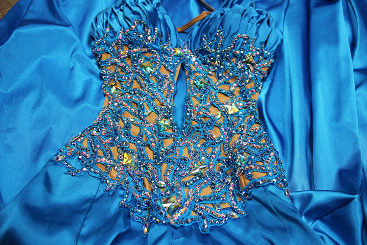 charmeuse ballroom dance dress with guipure lace bodice