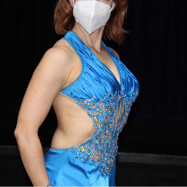 halter neckline ruching charmeuse ballroom dance dress Christina Musser of Spotlight Ballroom, West Sacramento, CA