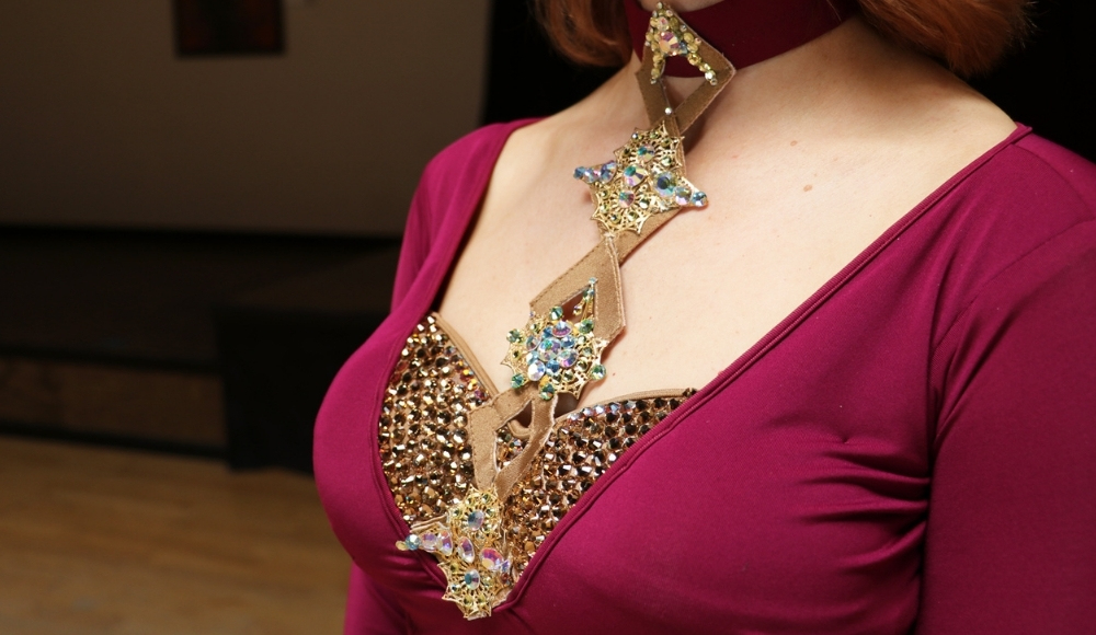 Latin Dress With a Rhinestone Neckline Appliqué