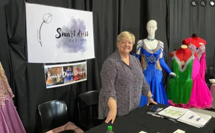 Janet Cooper of South Africa is the founder of "Smart Dress Designs", ballroom dance couture. Janet is an member of the Latin and Ballgown Dressmaker School, online sewing school for making dancesport and Latin dresses for women. She is a vendor at one of South Africa's largest ballroom dance competitions events.