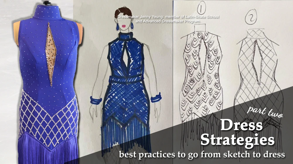 Get best practices for making women's dance and skate dresses. ... Ideal for sewing Dancesport ballroom dance, country and line dance, ice dance, artistic roller and figure skating, Argentine Tango, Salsa, jazz, baton twirling and more performance costumes... fringe skirt, collar neckline, dress sketch, keyhole neckline