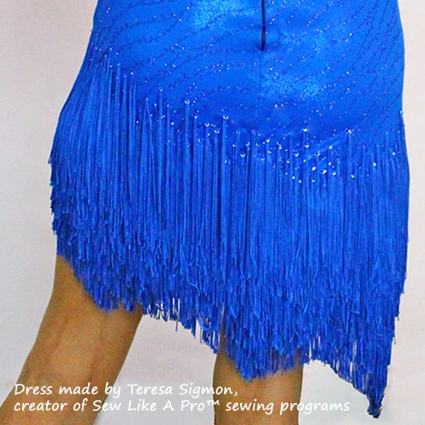 Chainette fringe skirt for Dancesport dance and adult skate costumes, dress made by Teresa Sigmon
