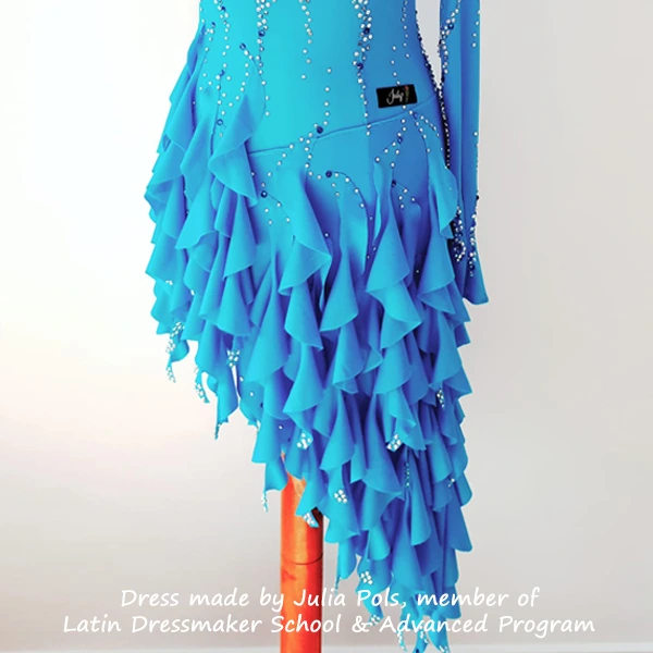 Spiral skirt for dance and skate costumes, dress made by Latin-Skate sewing school member, Julia Pols