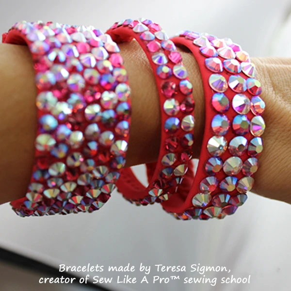 Learn to make and rhinestone bangle bracelets and arm bands for Latin Ballroom dancing and adult ice dance dresses, made by Teresa Sigmon