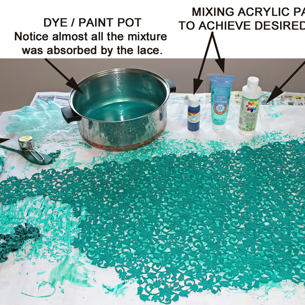 Dying and painting lace for dance and skate dresses