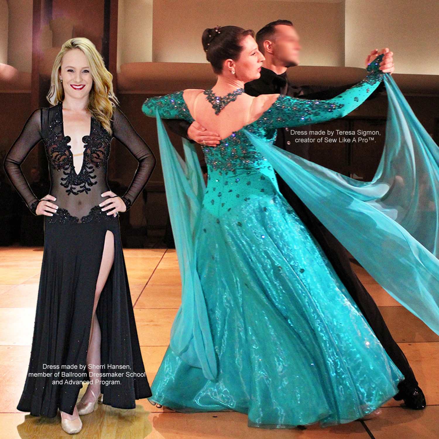 Learn every step needed to create hundreds of custom Ballroom Dancesport, Country and Line dance dresses for women and teens.  Join the Ballroom Dressmaker School, a university-caliber sewing school specifically for making competition dresses for women and teens.