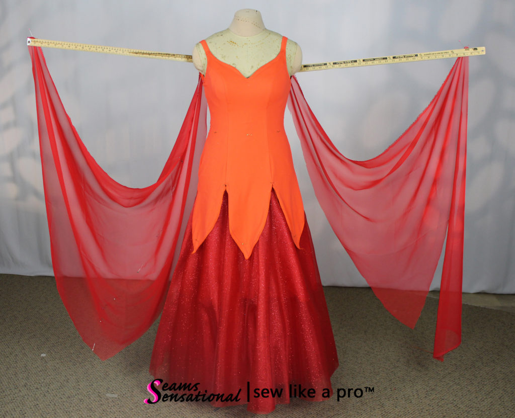 double set of red chiffon Standard floats for a ballgown