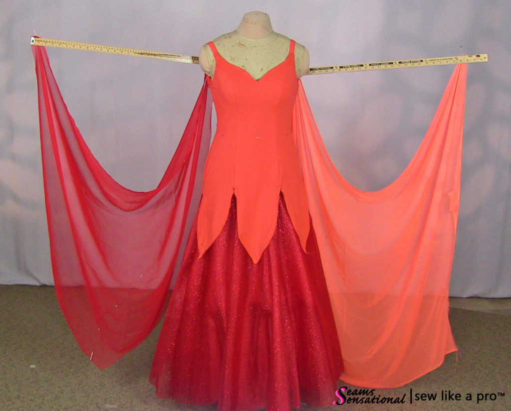 red and orange Standard floats for a competition style ballgown